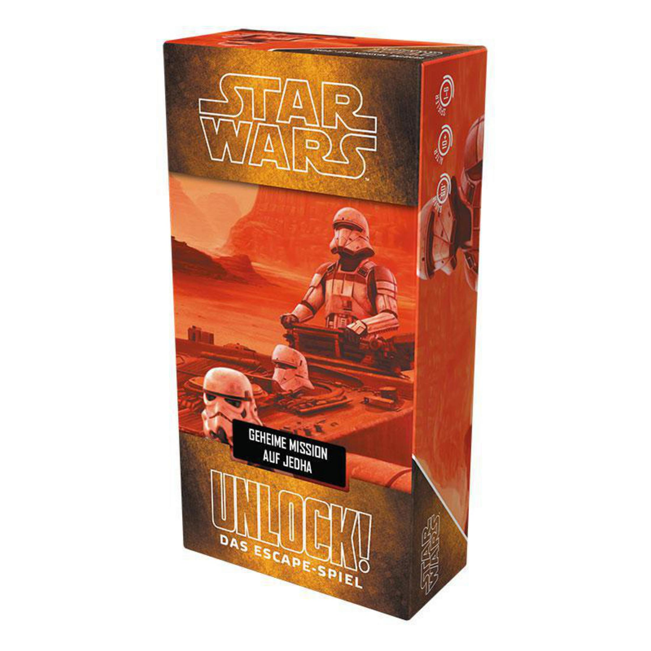 Pudełko gry planszowej Star Wars. Zawiera szturmowców i tytuł 'Unlock!'