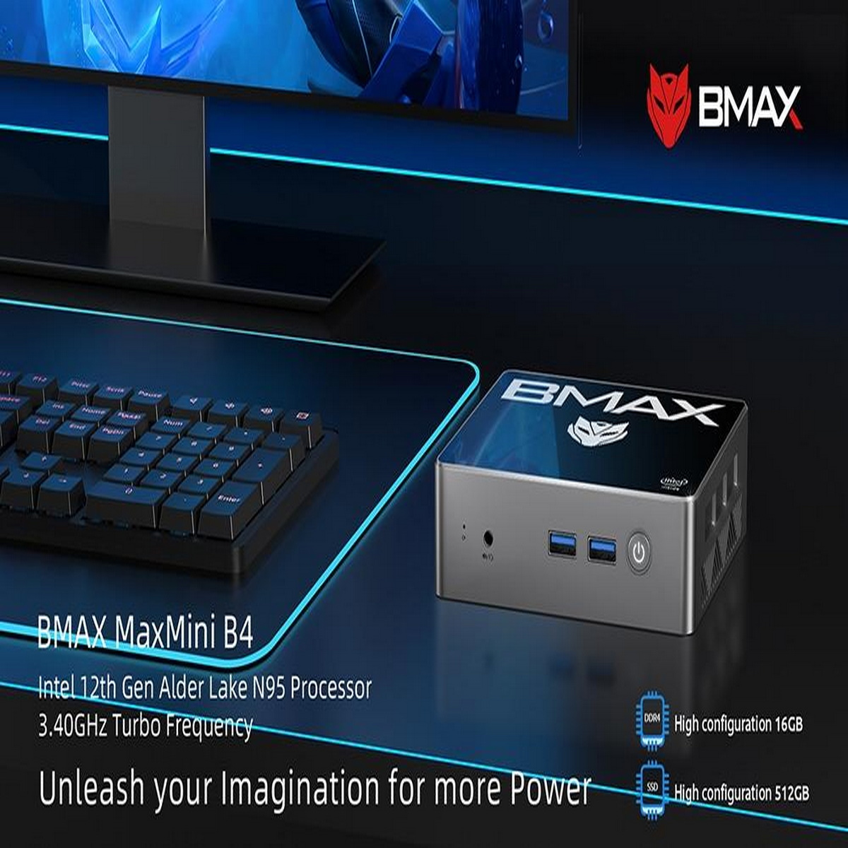 16 GB BMAX Graphics 512 Intel® UHD B4, SSD, GB RAM, Mini-PC,