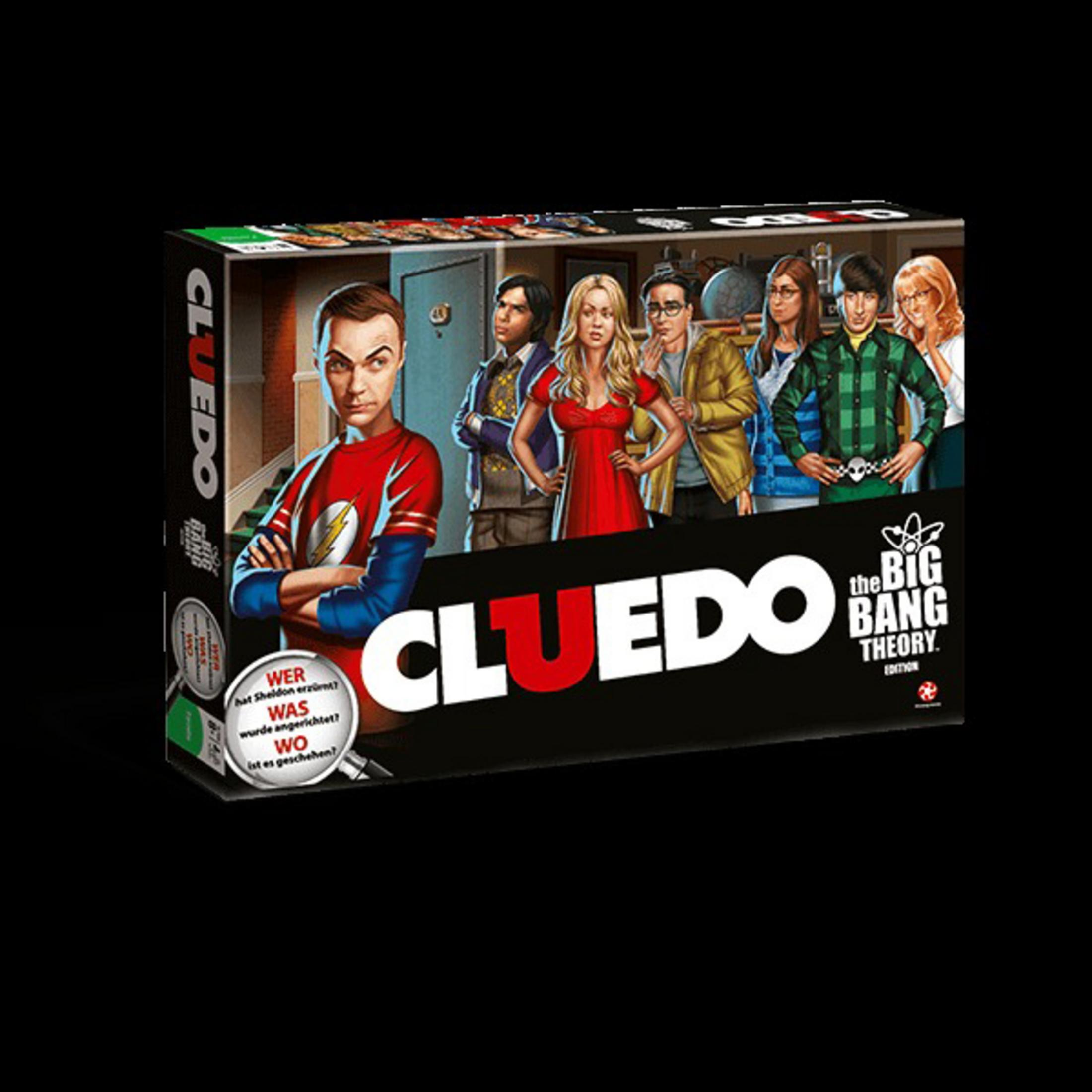 Cluedo Big Bang Theory Brettspielbox mit Charakteren aus der TV-Show.