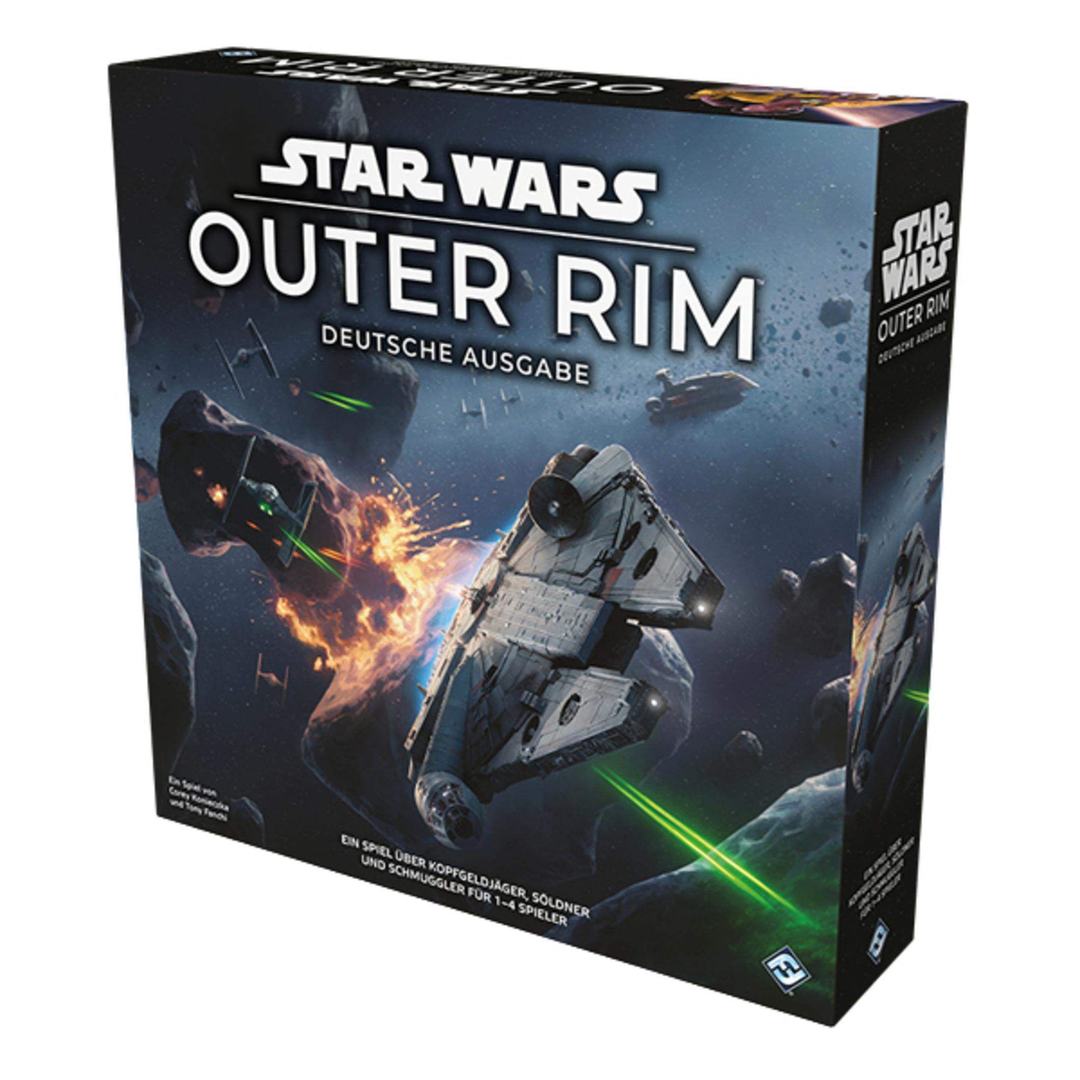 Brettspielbox mit Raumschiffen, Planeten und Text auf Deutsch.