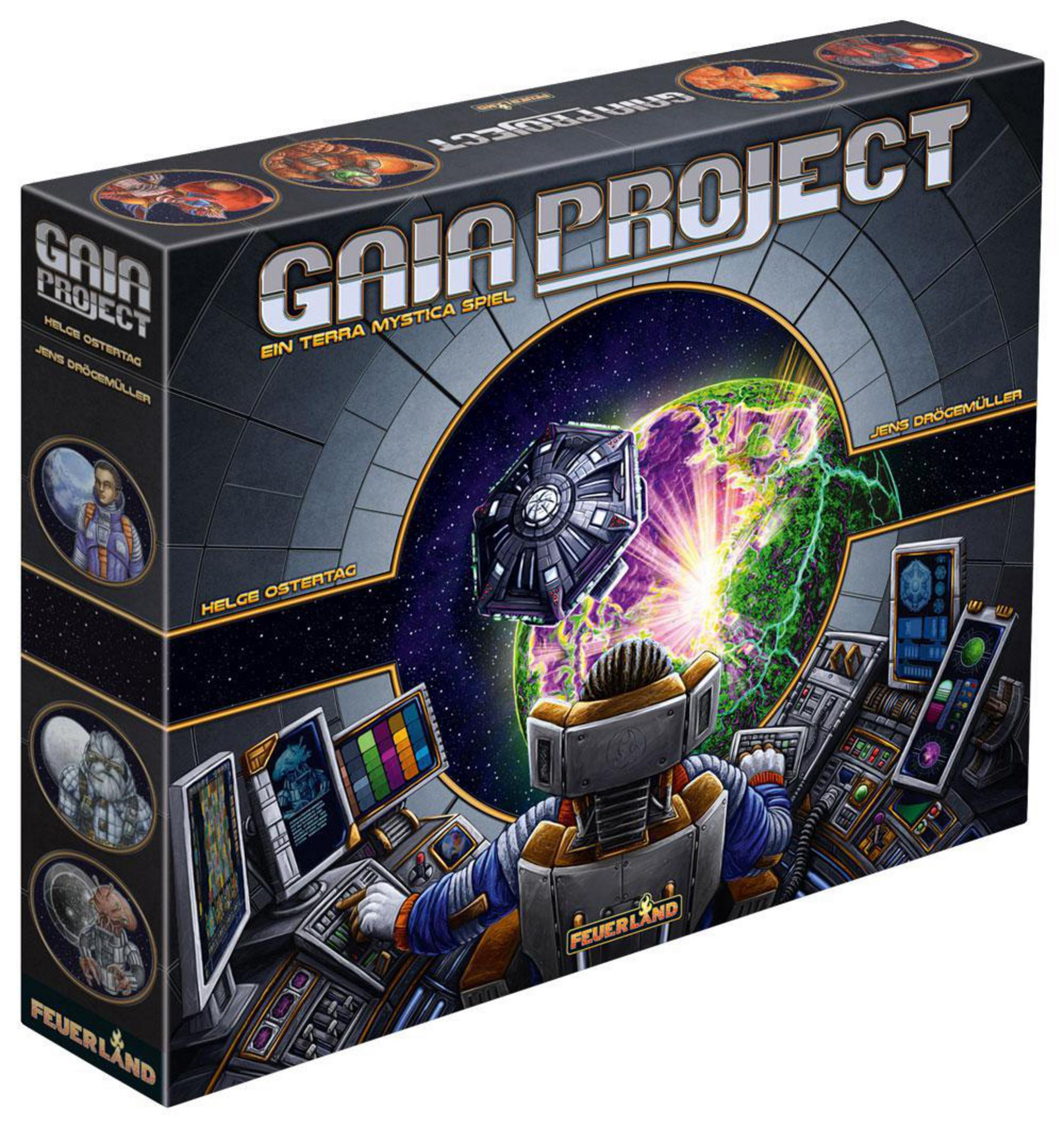 Schachtel des Brettspiels 'Gaia Project'. Zeigt eine futuristische Weltraumszene mit Planet und Raumschiff.