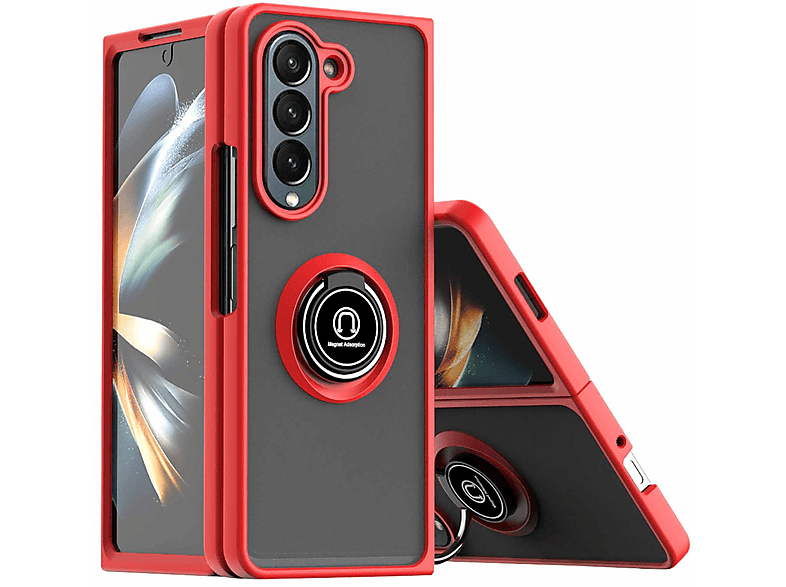 WIGENTO TPU / PC Design Ring Magnet Hülle, Backcover, Samsung, Galaxy Z Fold5 5G, Rot / Schwarz