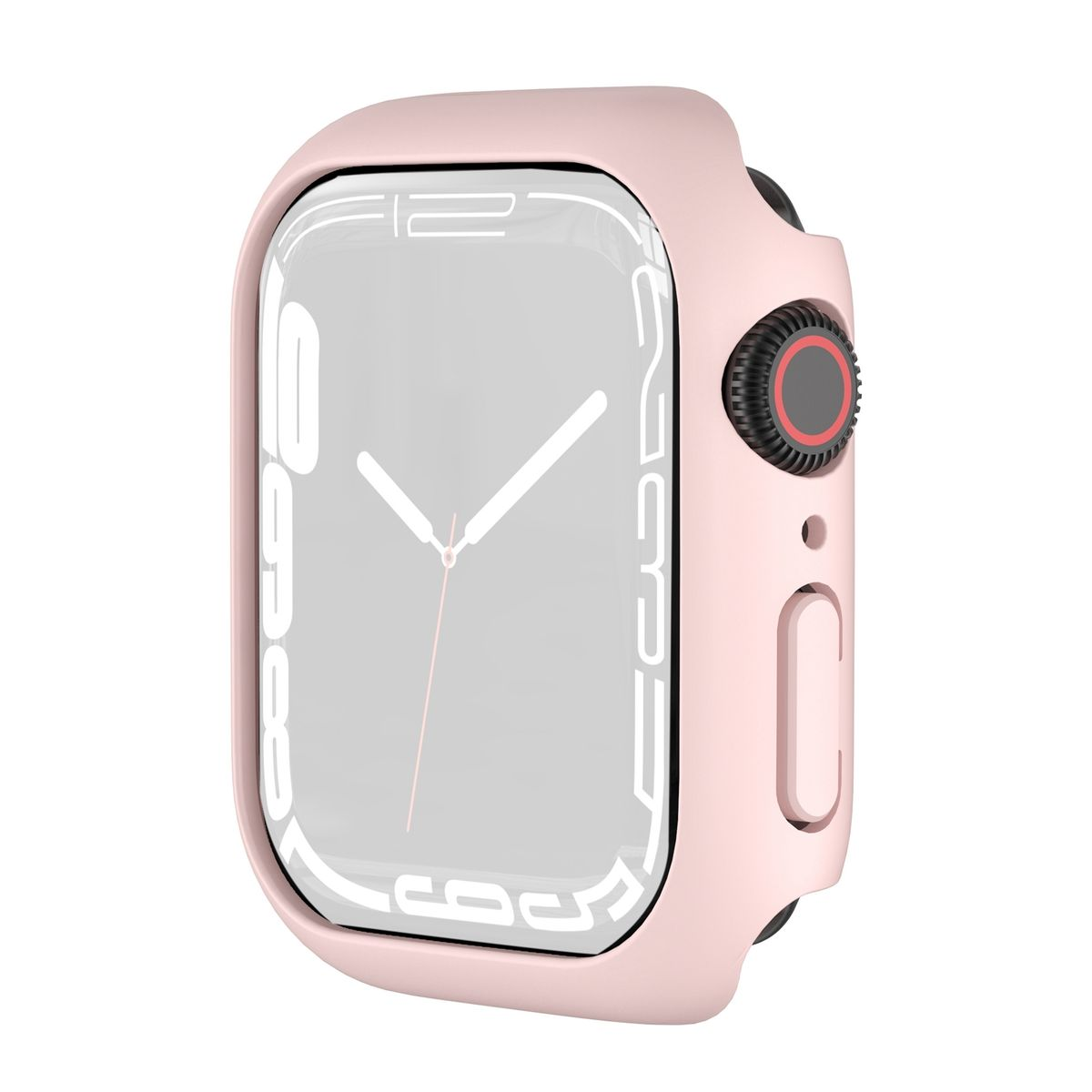 Rosa Smartwatch-Gehäuse auf weißem Hintergrund. Das Zifferblatt ist sichtbar.