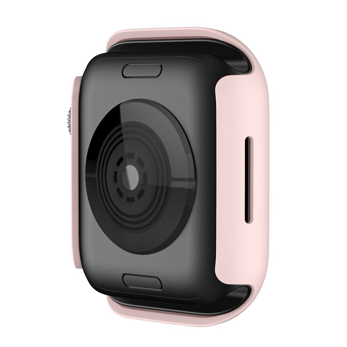 Rosa und schwarze Smartwatch, Nahansicht.