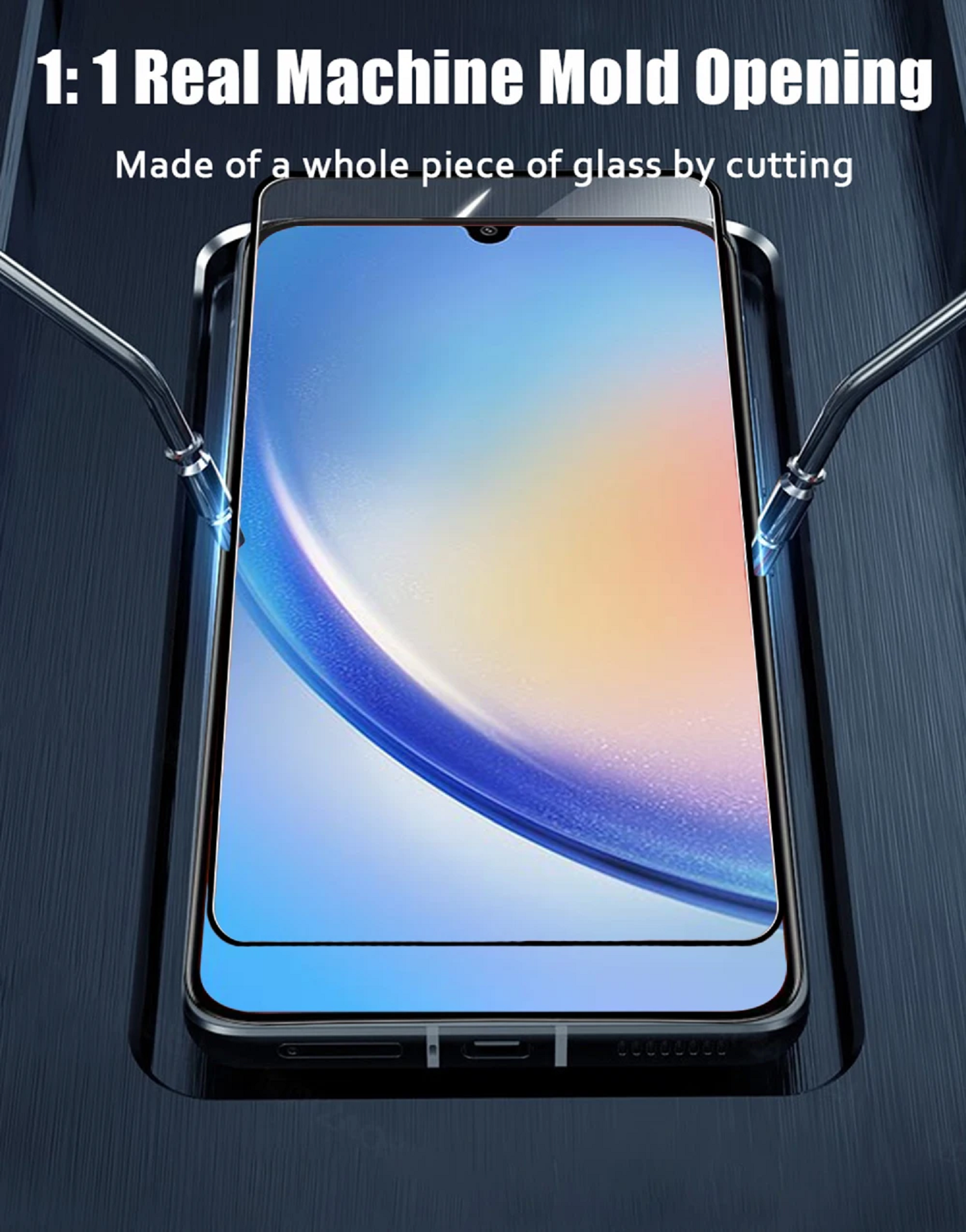 Smartphone mit angebrachtem Displayschutz, der eine Landschaft zeigt.