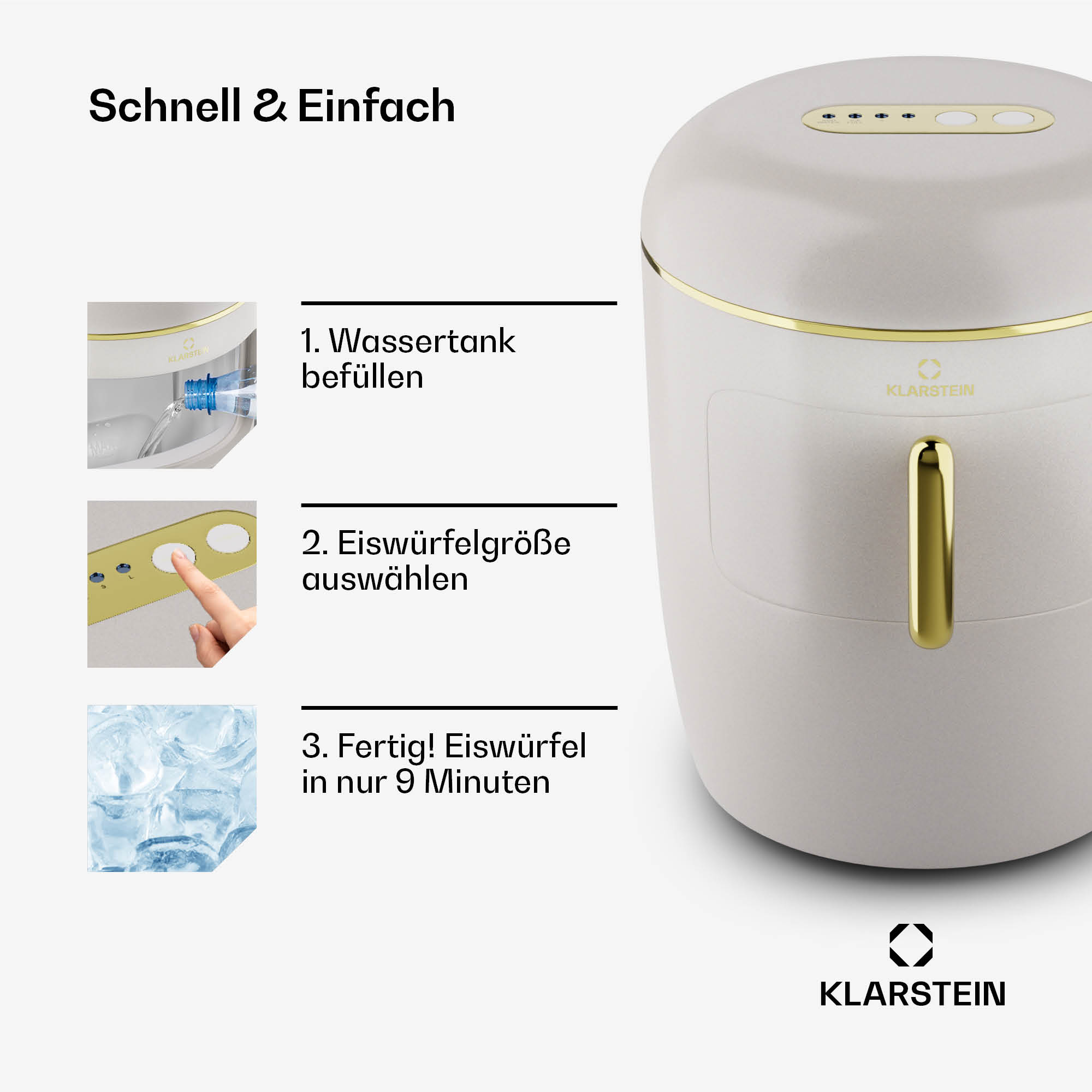 Weißer Eisbereiter mit goldenen Akzenten und Anweisungen.