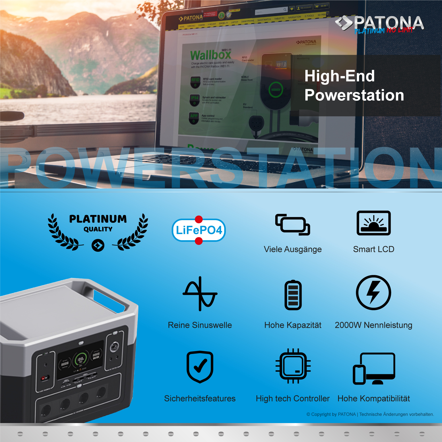 PATONA Autarc 2000 / 1920Wh grau 2000W 2000W / PD100W schwarz Powerstation