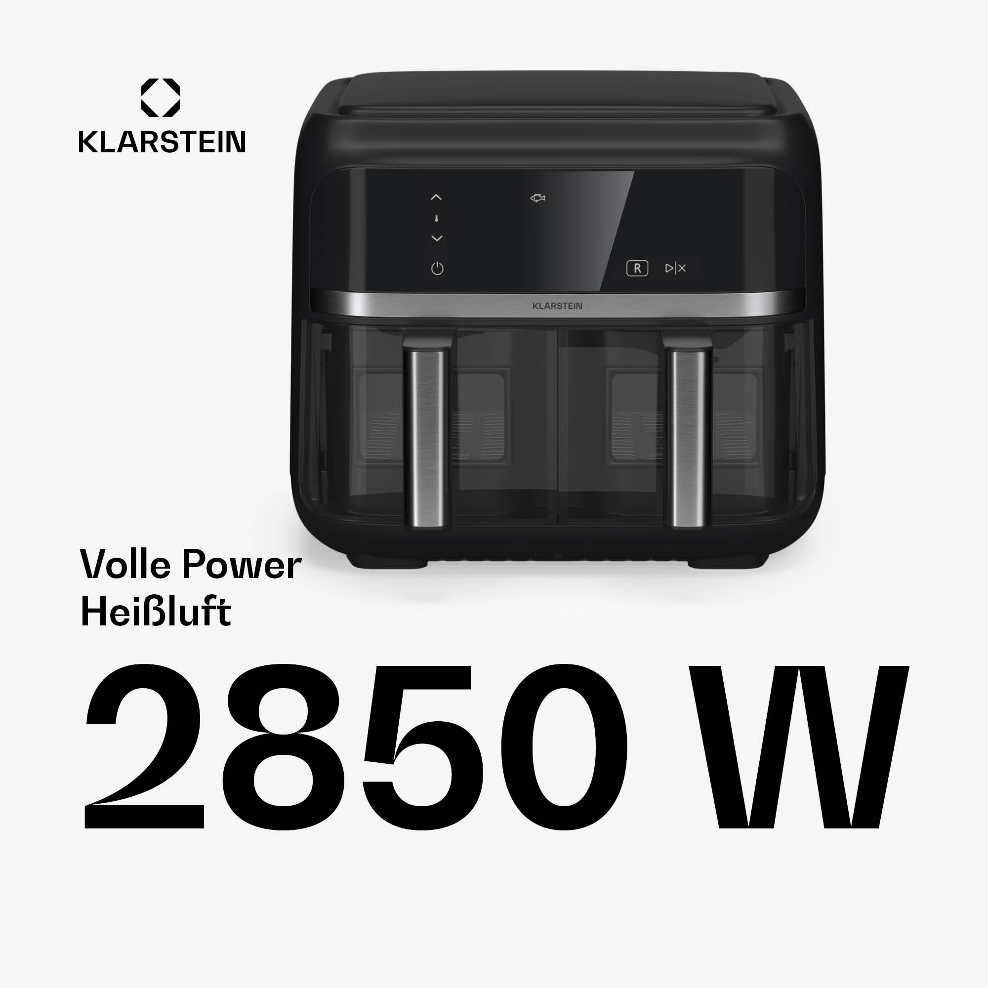 KLARSTEIN 2850 Watt Schwarz VitaFry Heißluftfritteuse Duo Skylight