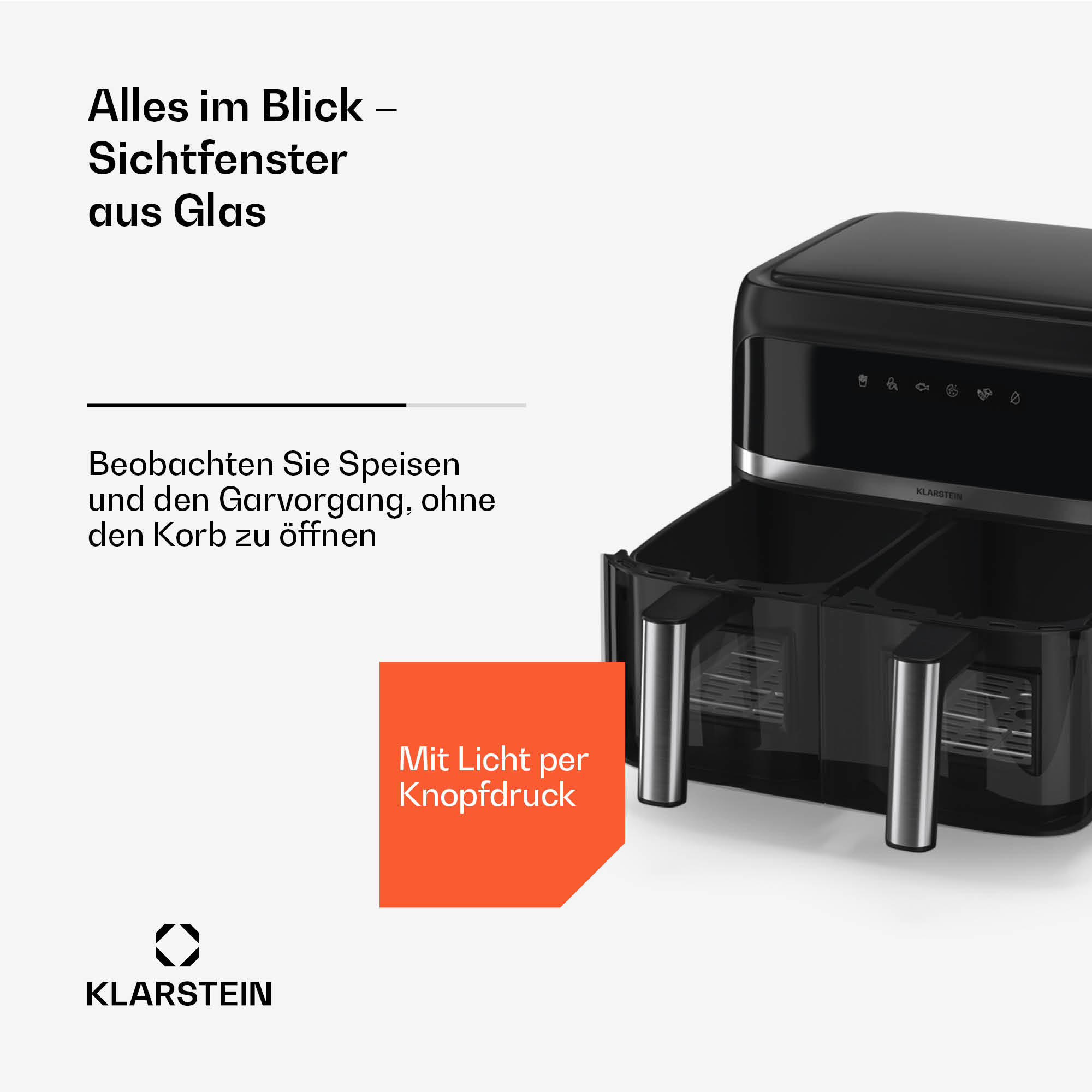 KLARSTEIN VitaFry Duo Skylight Heißluftfritteuse 1850 Watt Schwarz