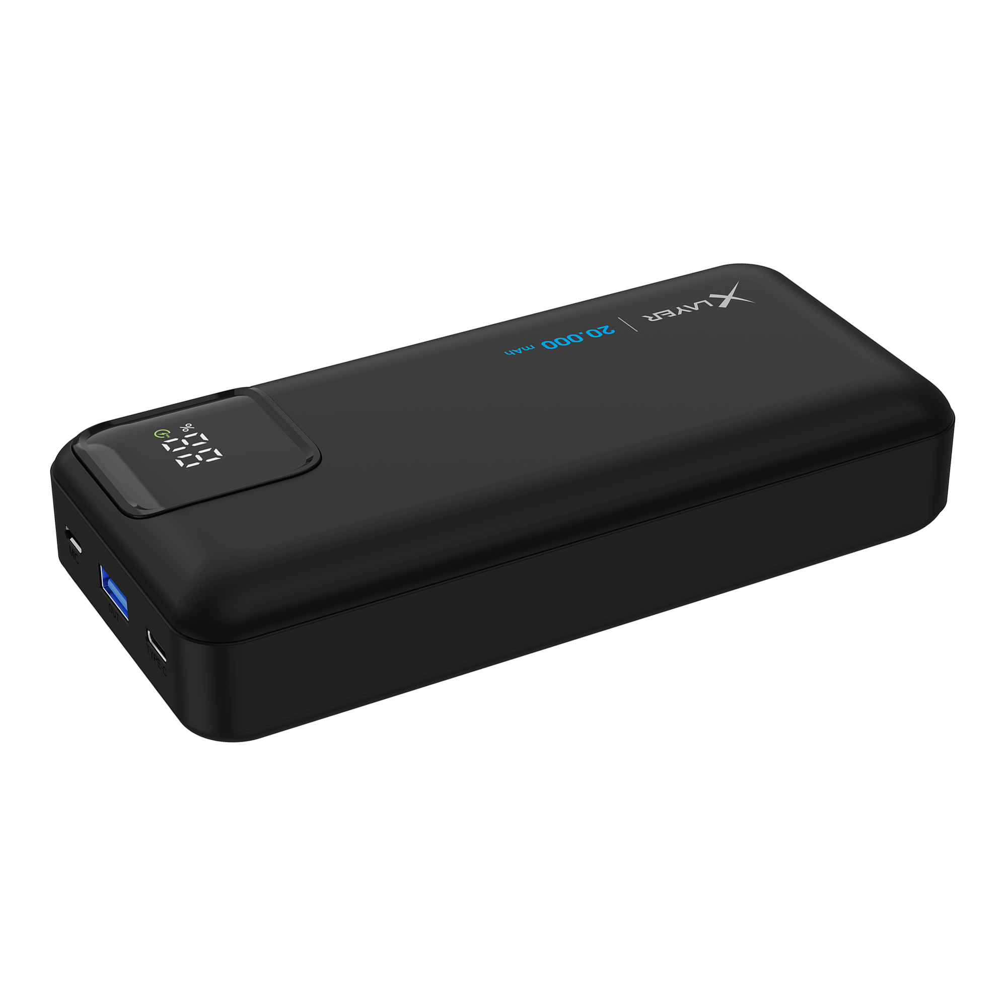 XLAYER Powerbank 20.000 mAh mit zwei Kabeln PD 20W Powerbank 20.000 mAh schwarz