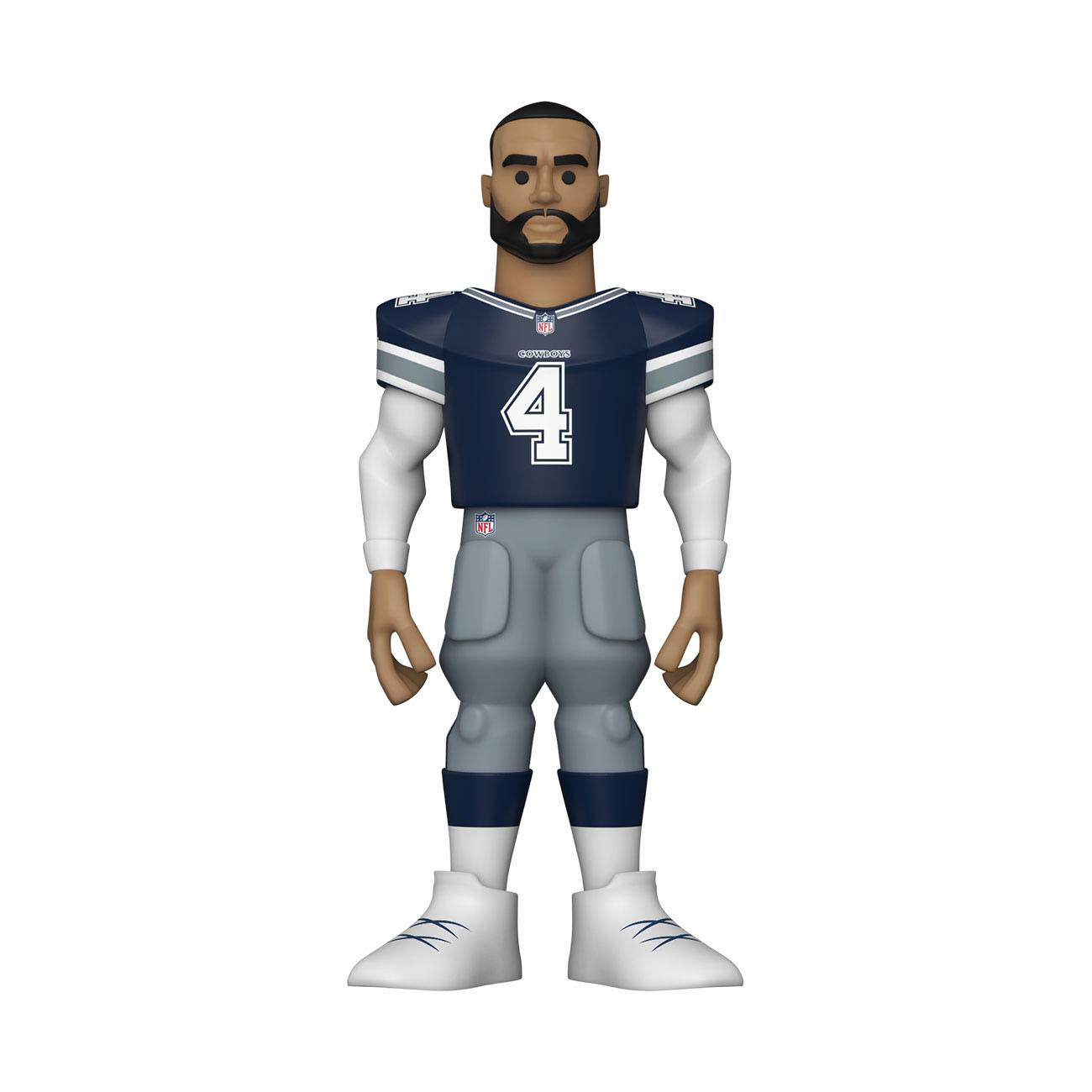 Dallas Cowboys Spielerfigur. Trikot Nummer 4, graue Hose, weiße Schuhe. Weißer Hintergrund.