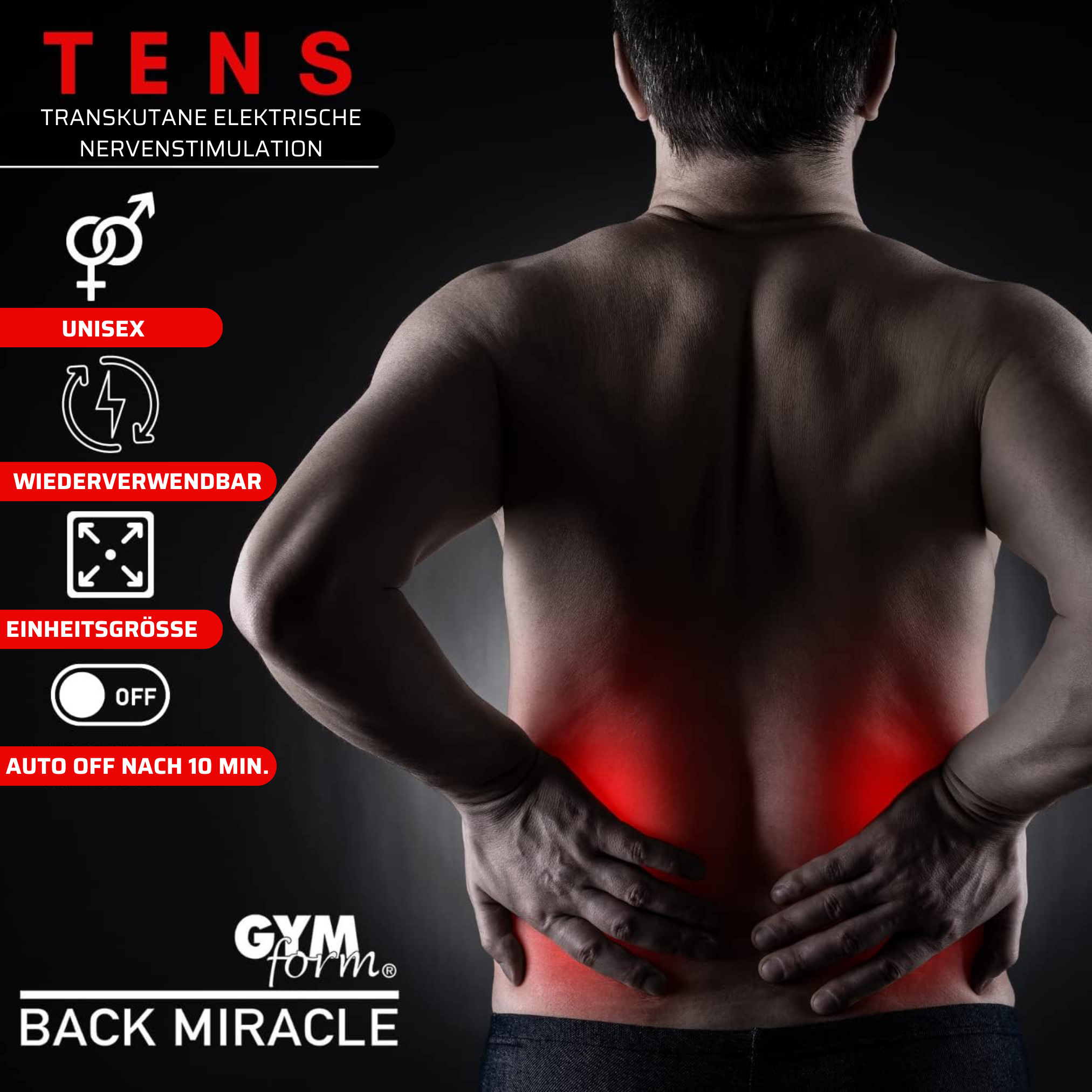 schwarz Back Miracle Elektrische GYMFORM Sport EMS Muskelstimulation,