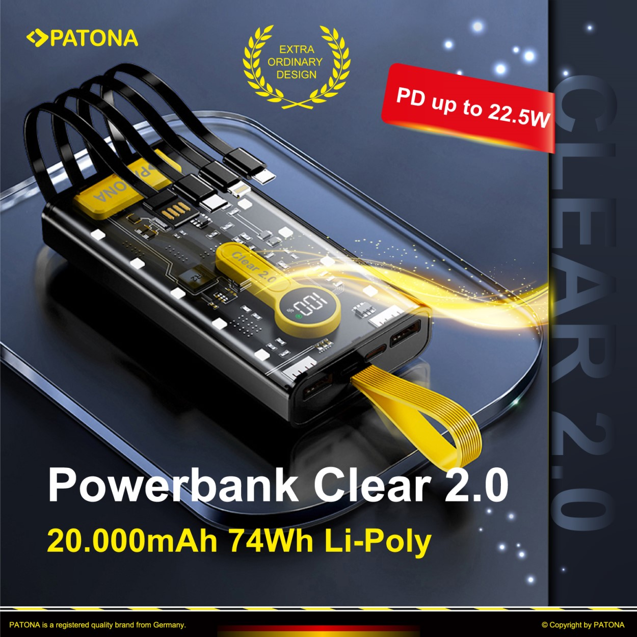 PATONA PD22.5W Clear schwarz 2.0 20000 mAh Powerbank