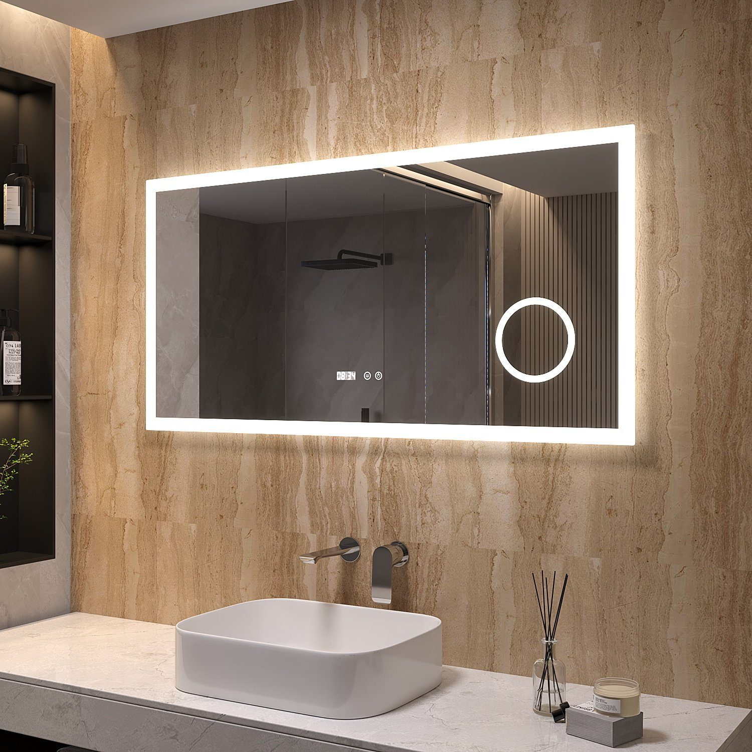 AQUABATOS Schminkspiegel Badspiegel mit cm LED Kaltweiß 120x60 Beleuchtung 6400K