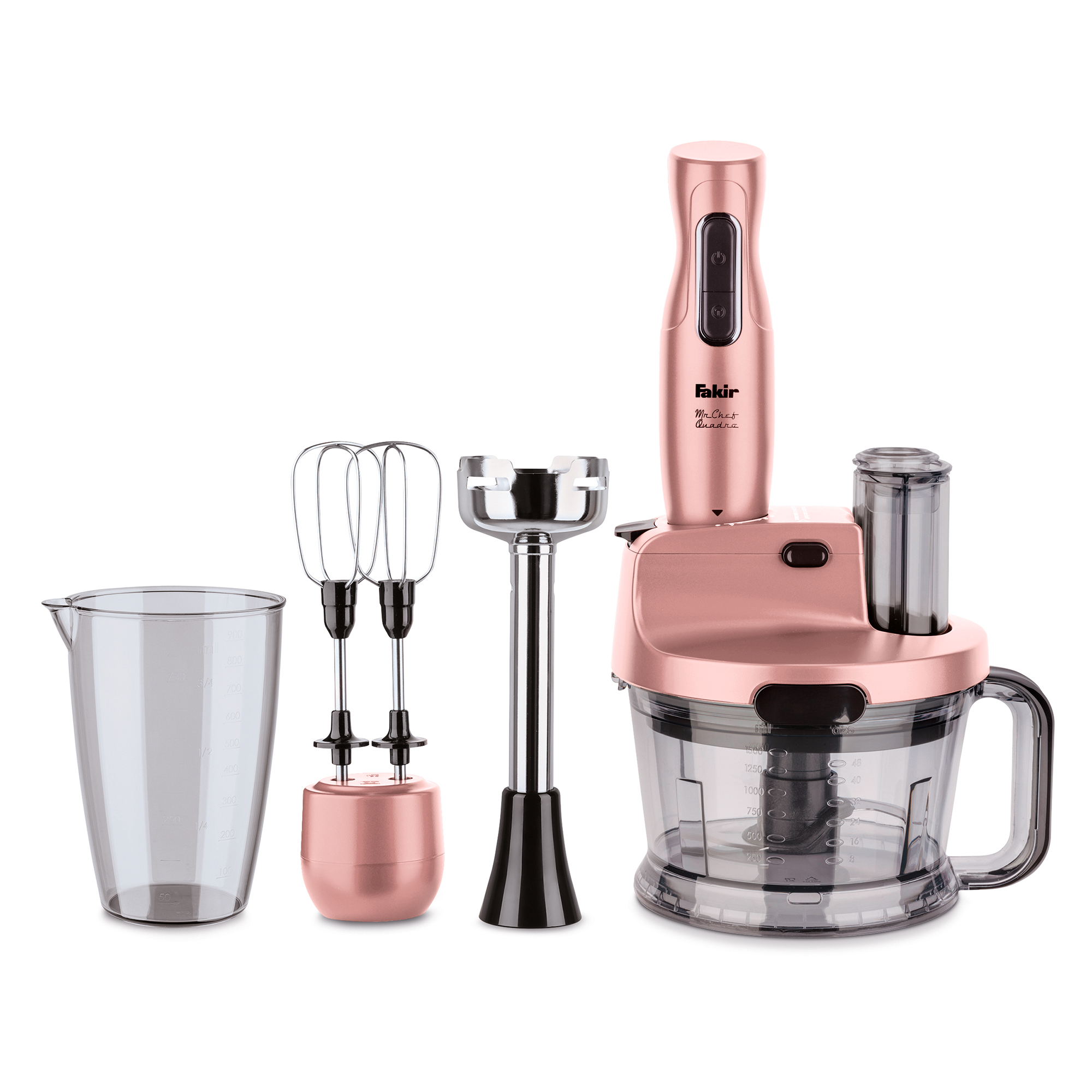 FAKIR Mr. Chef rosé Handmixer Quadro (1000 Watt) Stabmixer-Set