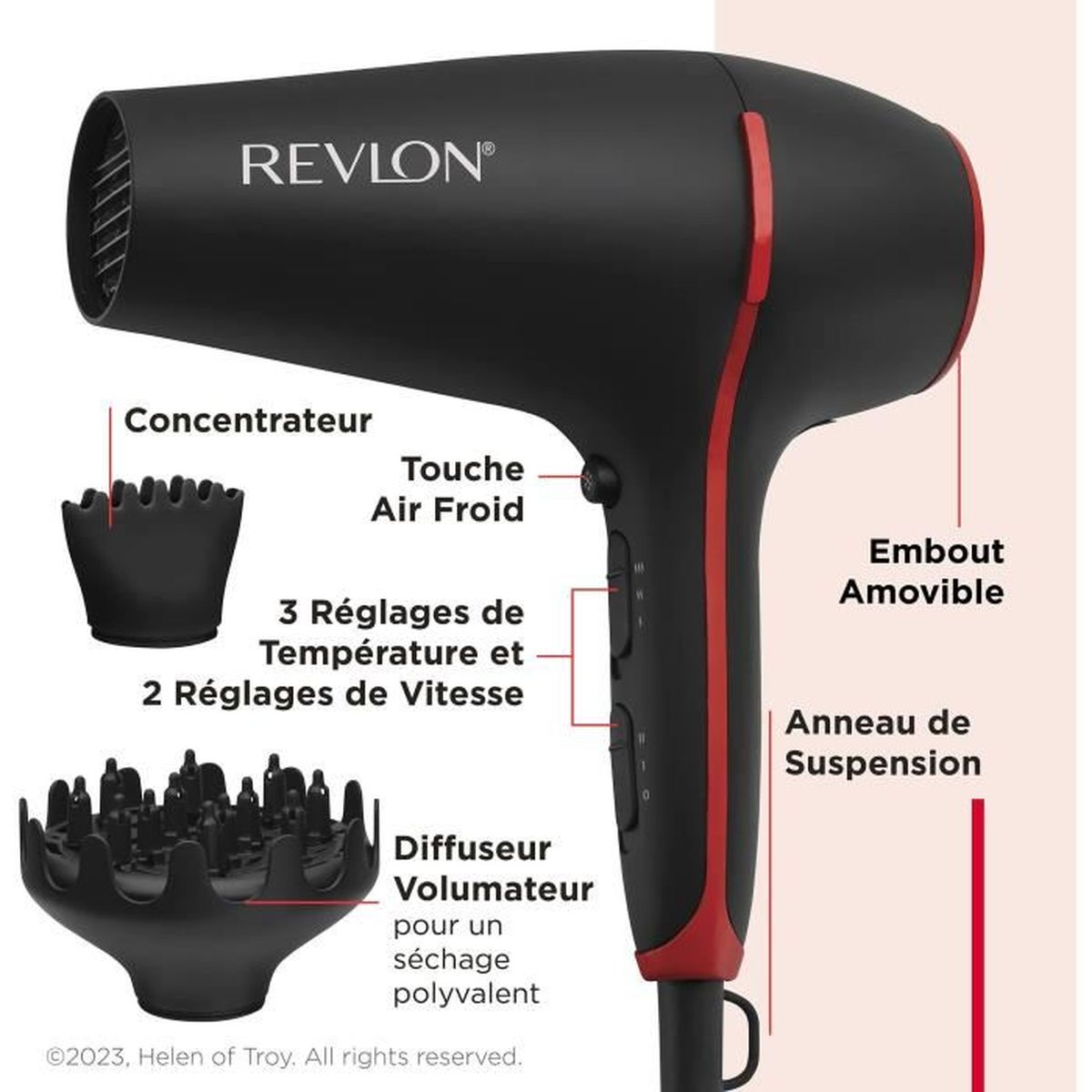 Watt) Haartrockner Schwarz rot und (2000 REVLON RVDR5317