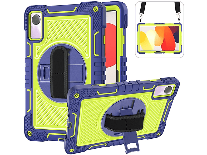 WIGENTO 360 Grad Outdoor Hybrid Tasche mit Halte-Schlaufe aufstellbar, Backcover, Xiaomi, Redmi Pad 2 / SE 11 Zoll, Blau / Grün