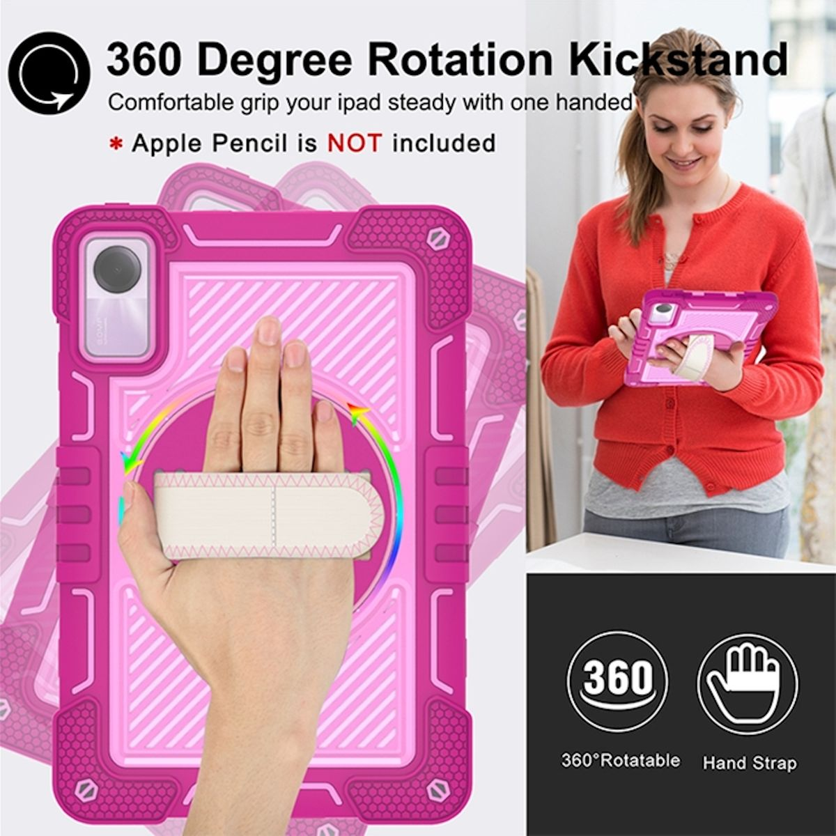 Zoll, aufstellbar, Tasche WIGENTO Pink Pad 360 Xiaomi, mit / 11 Hybrid 2 Redmi Rosa Backcover, Grad SE Outdoor / Halte-Schlaufe