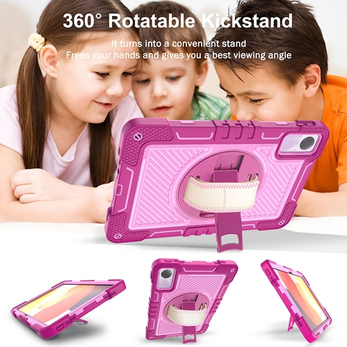 WIGENTO 360 Pink Grad Redmi 11 2 Hybrid Tasche Zoll, Rosa Outdoor Backcover, / Xiaomi, Pad / SE Halte-Schlaufe mit aufstellbar