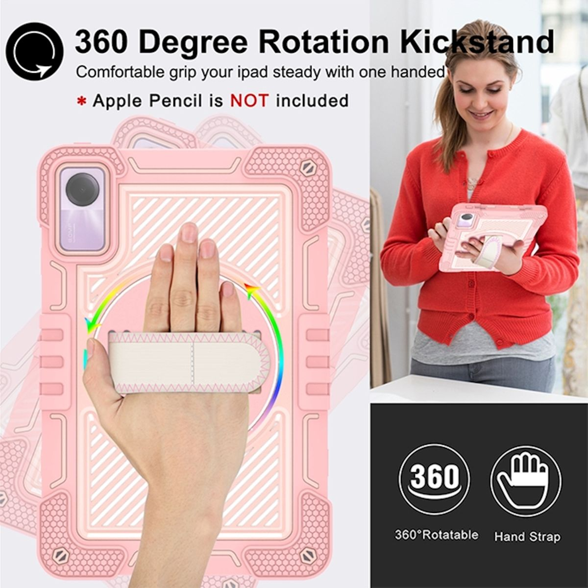 WIGENTO 360 Grad Outdoor Pad / Zoll, Xiaomi, 11 Tasche SE aufstellbar, Hybrid Rosa Halte-Schlaufe 2 mit Redmi Backcover