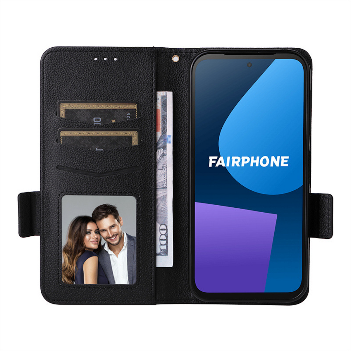 WIGENTO Book Wallet & Fairphone, & Braun Geld mit Fach 5, Bookcover, Kreditkarten Tasche Schlaufe