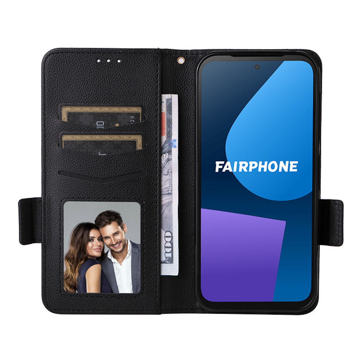 & & mit Fairphone, Tasche Kreditkarten Geld WIGENTO Book Bookcover, Dunkelblau Schlaufe, Fach Wallet 5,