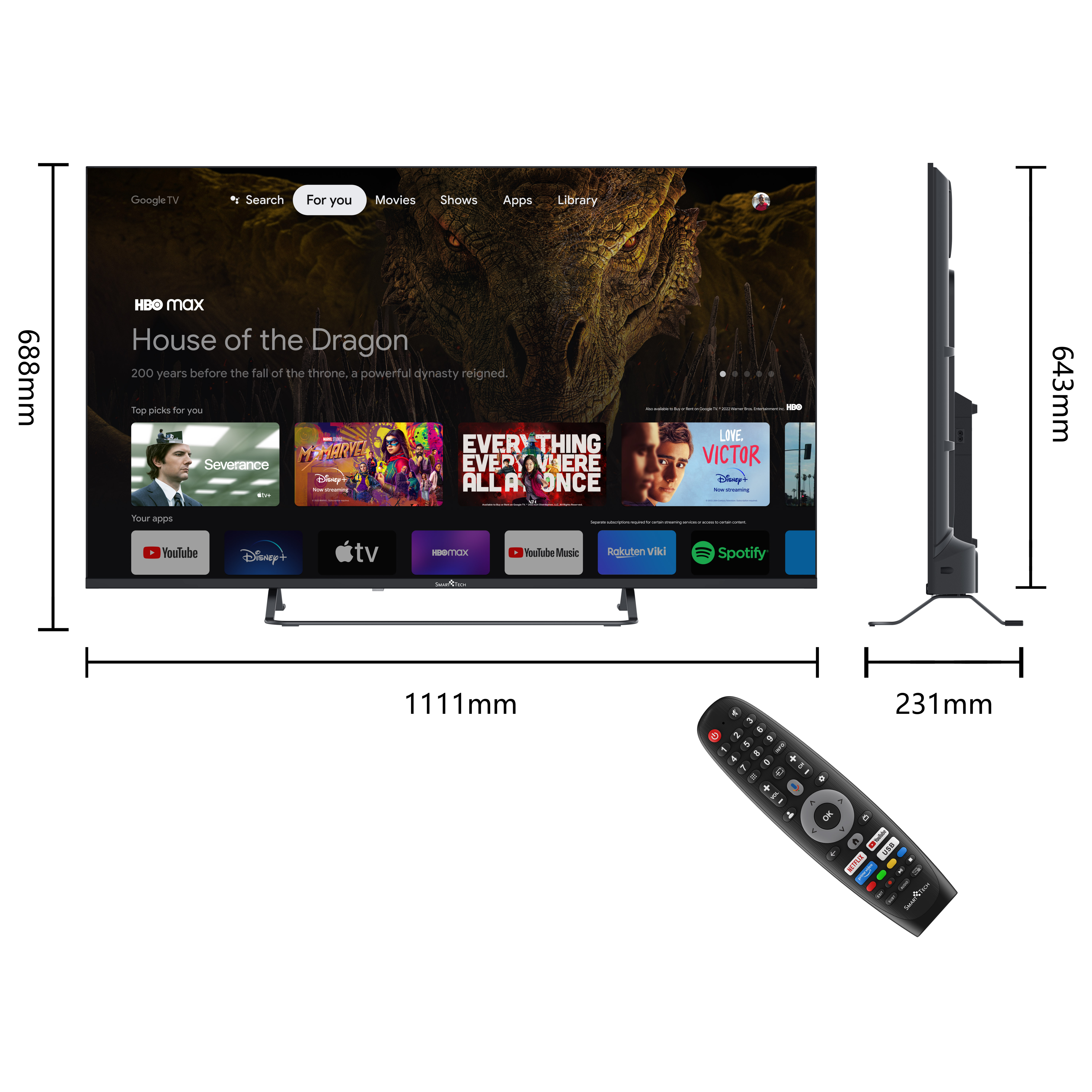 SMART TECH 50 Zoll 50UG10V3 / TV 126 Zoll cm, 50 UHD TV 4K, (Flat, Google TV)