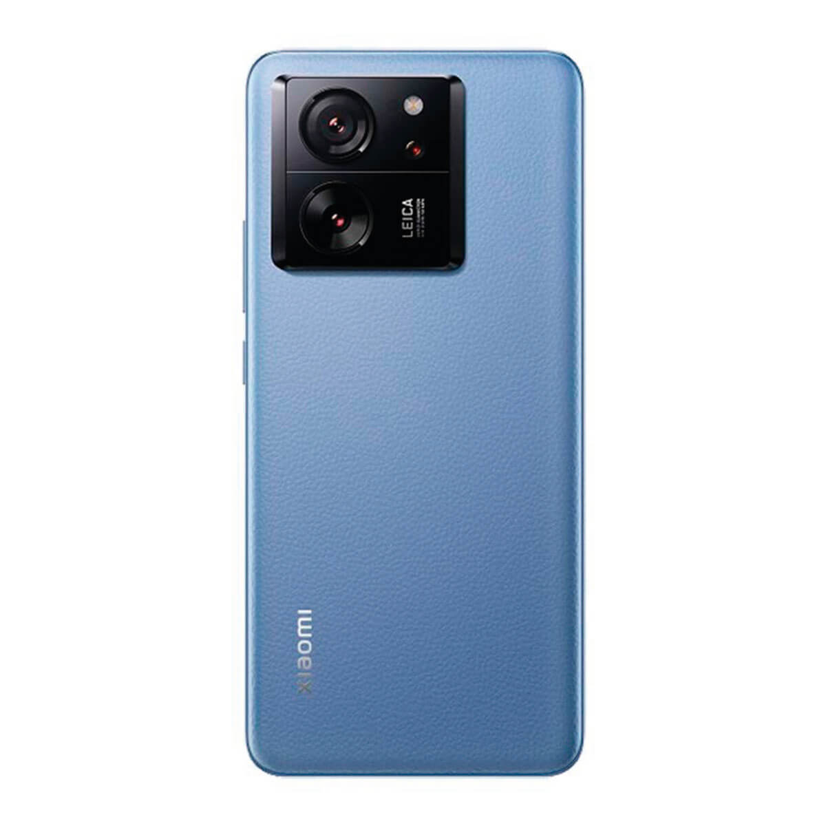 Ein blaues Telefon mit zwei Rückkameras und der Marke Leica.