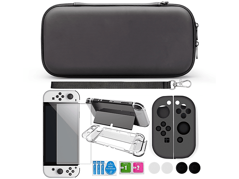 INF OLED Schwarz, Zubehör Nintendo Tasche 9-teilig mit 284560 Switch