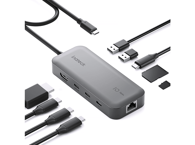INATECK 10 in 1 Hub, 4K 60Hz HDMI, USB C Video＋Data, 100W PD, 2 USB C