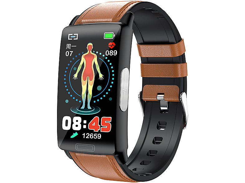 MIRUX Watch E610 Braun Smartwatch Leder, Aktivitätstracker BT-Anruf