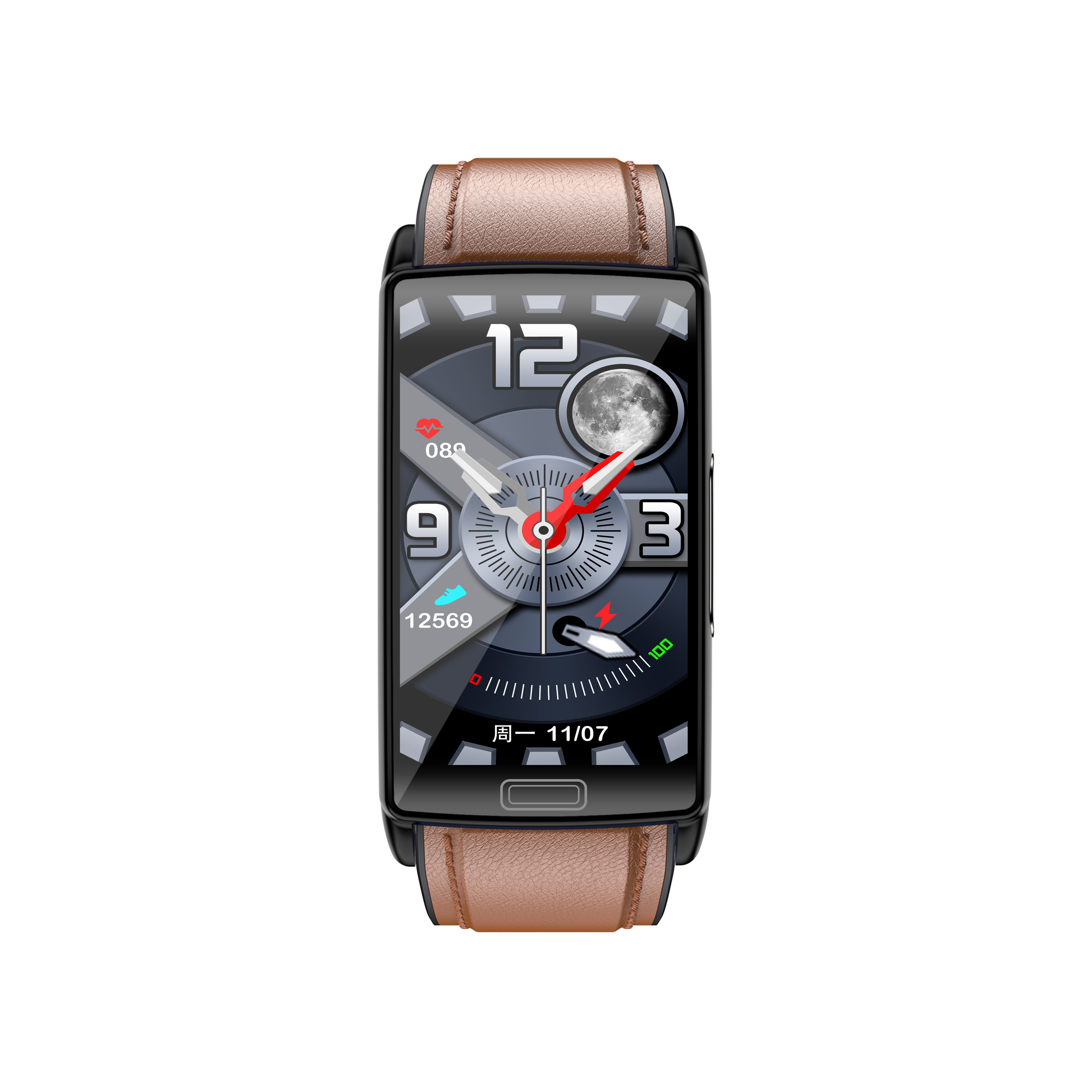 E610 Braun Aktivitätstracker Leder, Watch BT-Anruf Smartwatch MIRUX