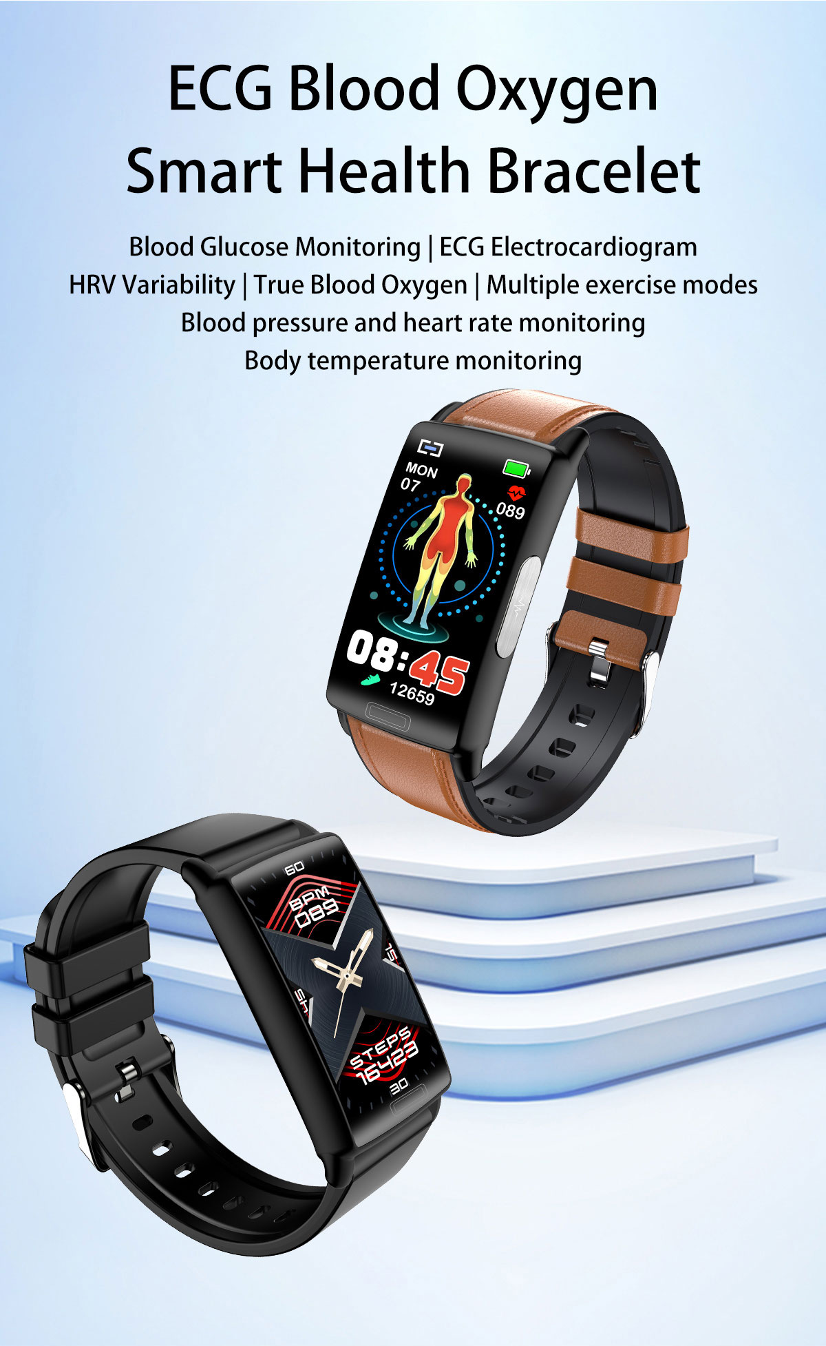 MIRUX Watch Aktivitätstracker Leder, Smartwatch E610 Braun BT-Anruf