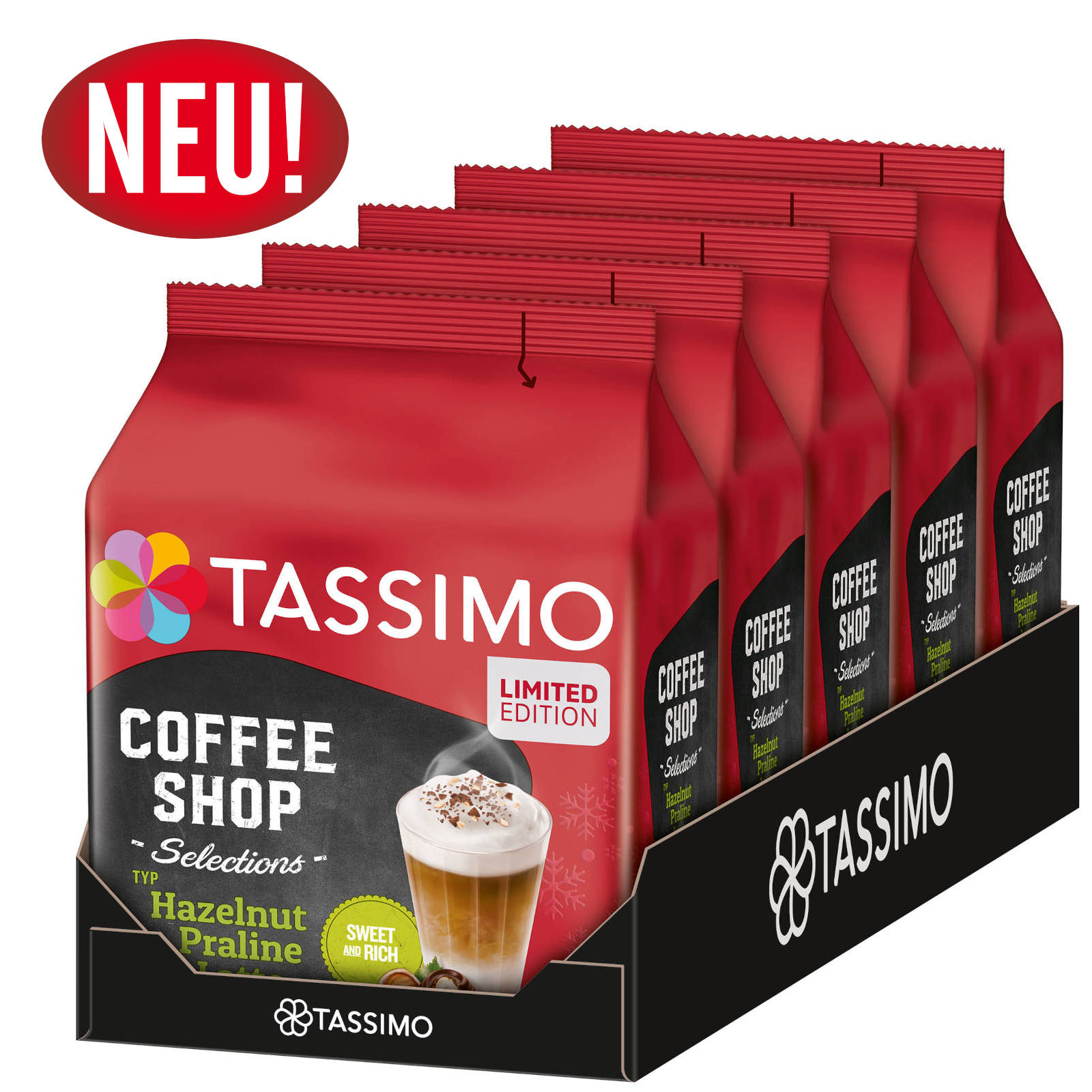 Typ Latte Selections Praline Shop Kaffeekapseln Coffee (T-Disc Maschine 5x8 (Tassimo Hazelnut TASSIMO JDE System)) Kapseln Getränke