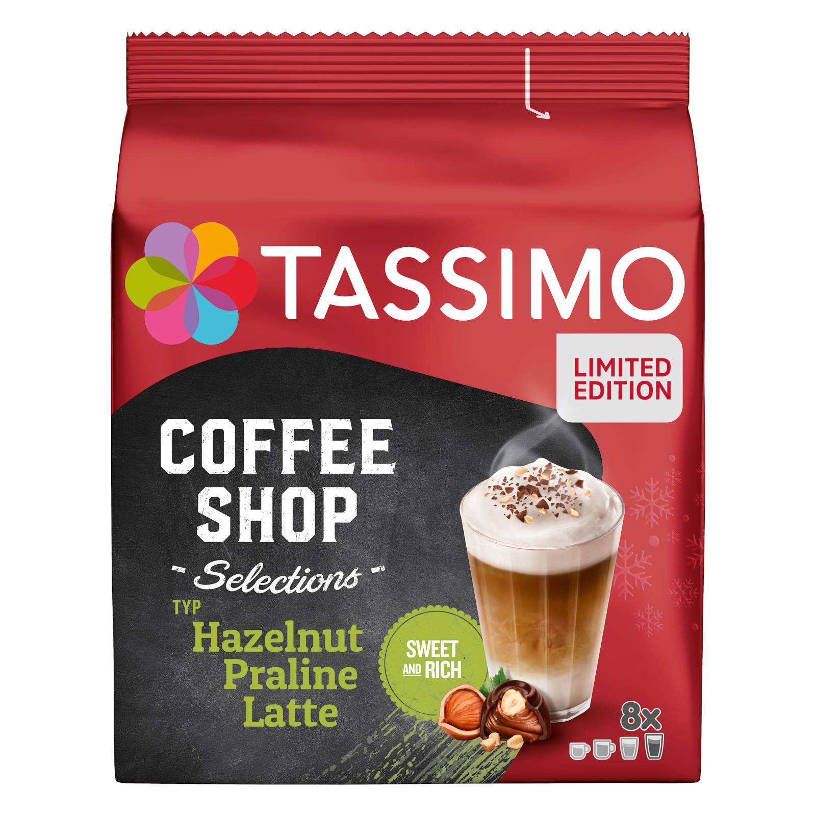 Typ Latte Selections Praline Shop Kaffeekapseln Coffee (T-Disc Maschine 5x8 (Tassimo Hazelnut TASSIMO JDE System)) Kapseln Getränke