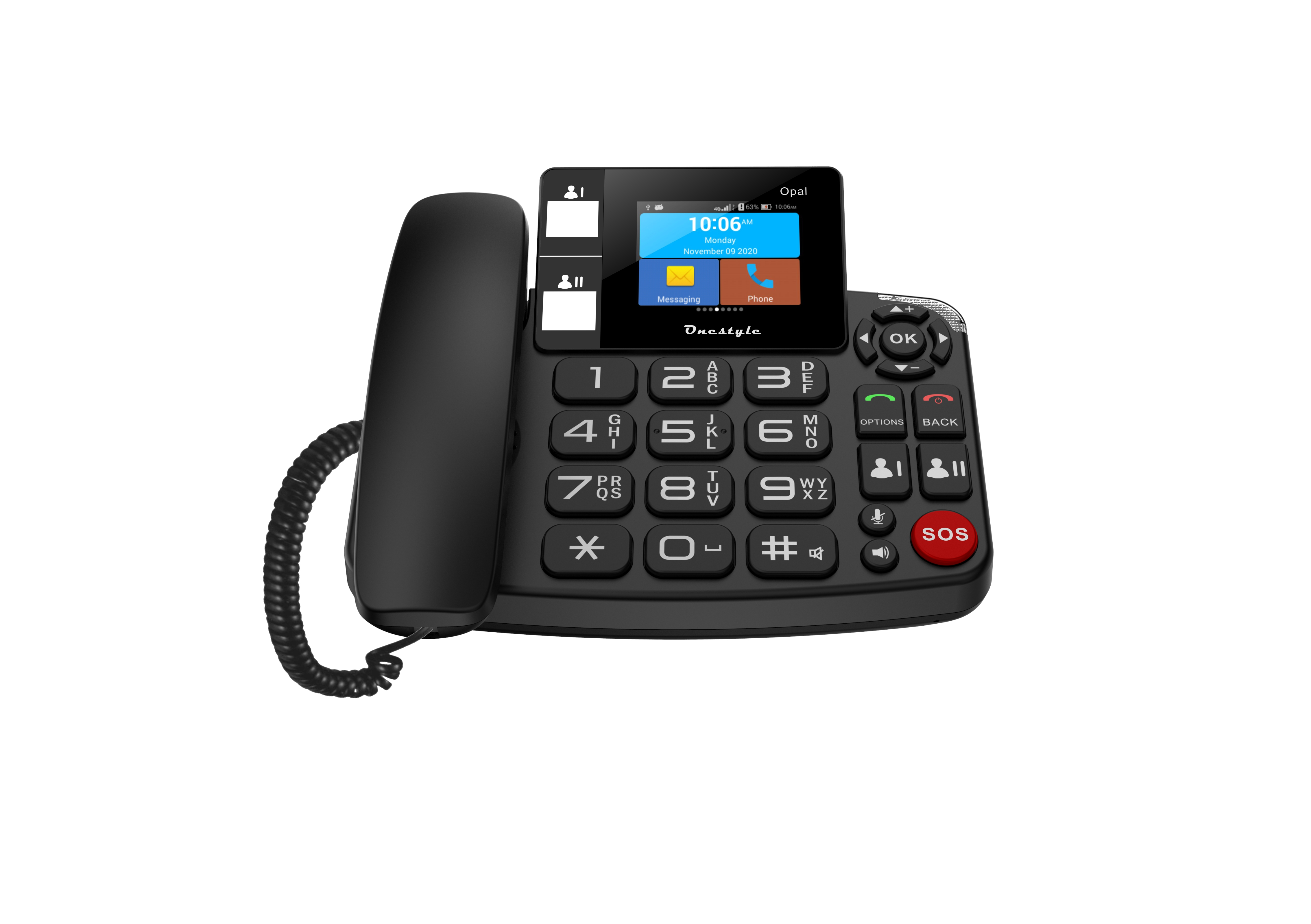 Un telefono nero con uno schermo che mostra un calendario e contatti.