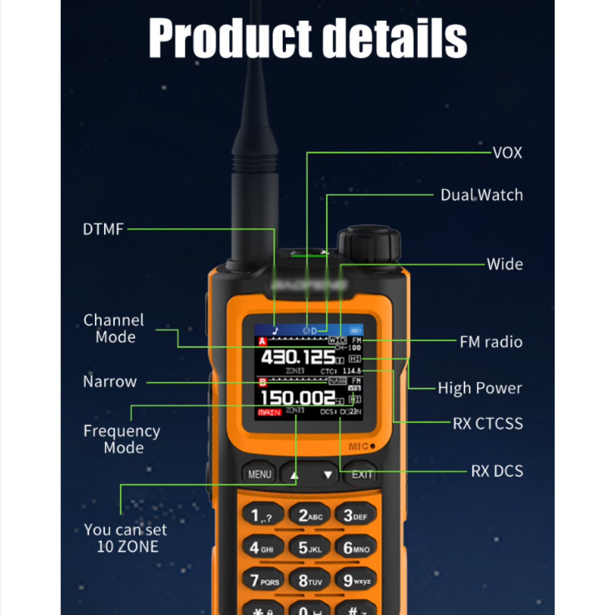 ENBAOXIN Hochleistungs-Handfunkgerät Privatfunk Walkie-Talkie-Wasserdichtes Orange Mobiler UV-20 BAOFENG