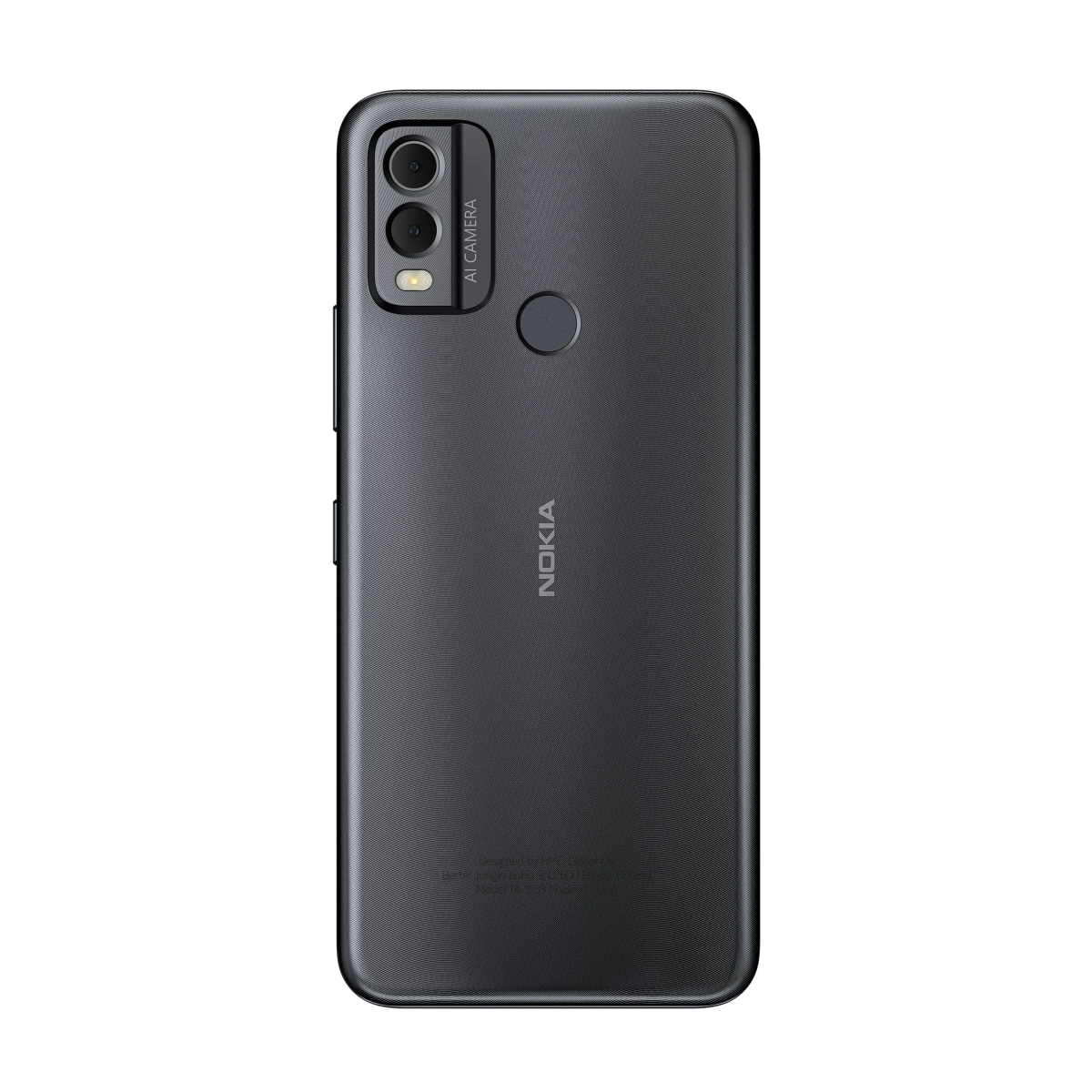 Schwarze Smartphone-Rückseite mit Kamera und Logo.