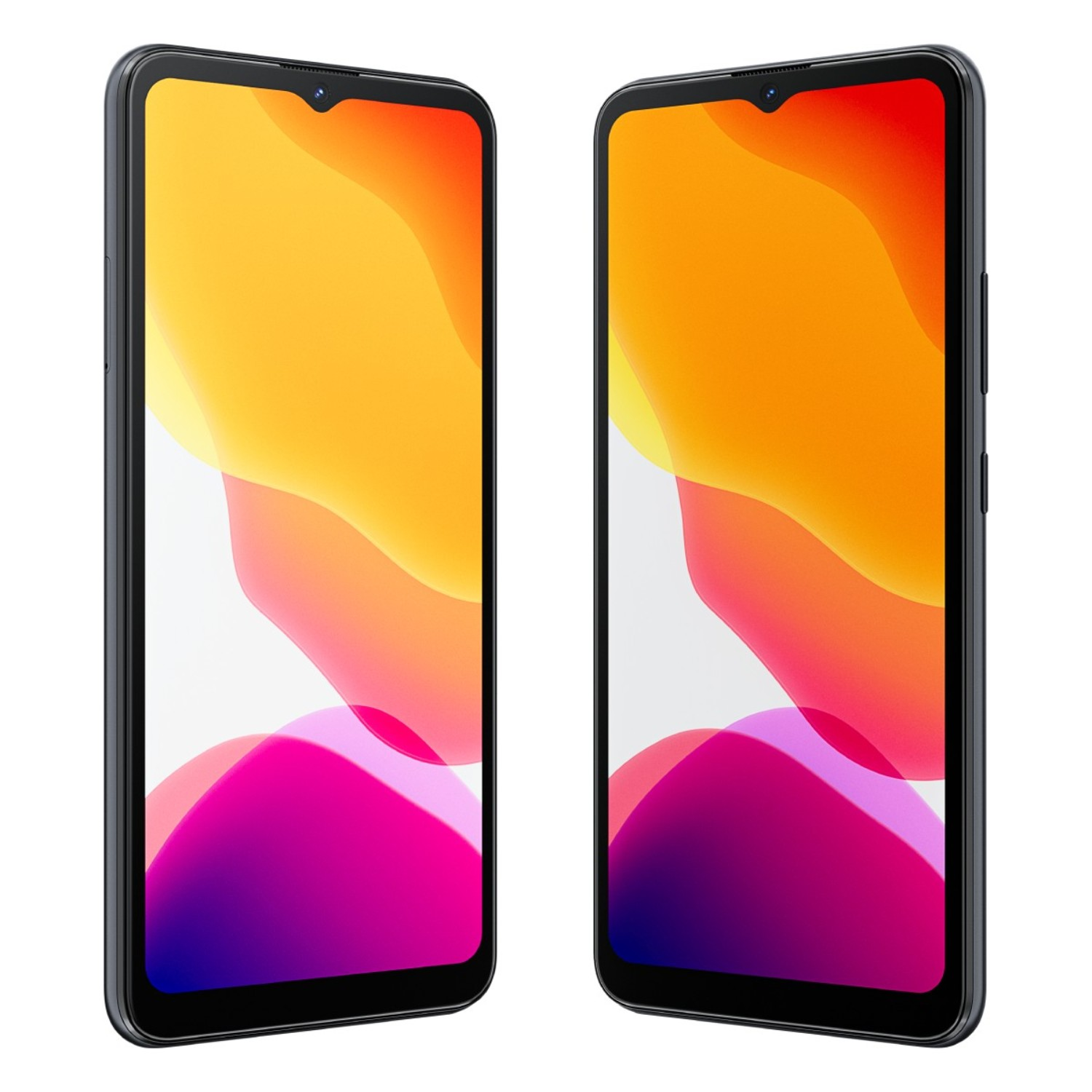 Due smartphone. Uno è angolato, mostrando uno sfondo astratto colorato. Entrambi i telefoni sono neri.