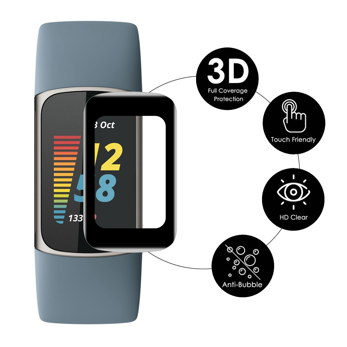 Soft Charge Schutz / 5) Fitbit WIGENTO Film Schutzglas(für 1x Curved 3D 6 Folie