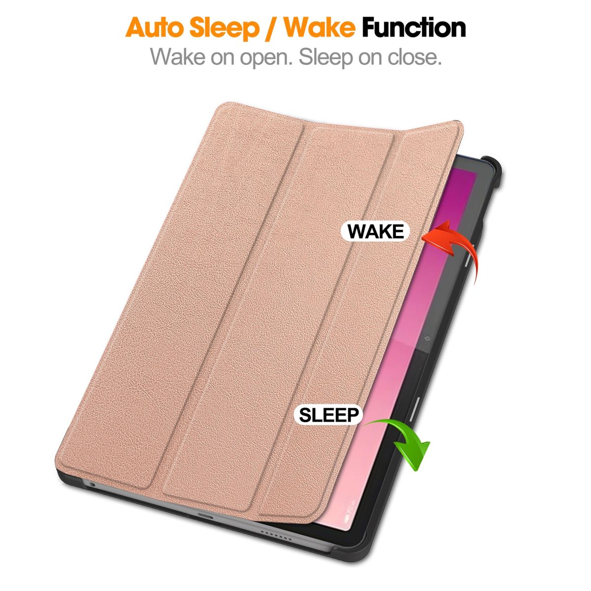 für Cover UP aufstellbar Kunstleder, Lenovo WIGENTO Sleep Full / Kunststoff & Silikon Rose Wake Tablethülle Gold 3folt / Cover