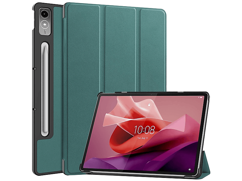 WIGENTO 3folt Wake UP & Silikon Lenovo Tablethülle Full / aufstellbar für Kunstleder, Cover Kunststoff Grün Dunkel / Sleep Cover