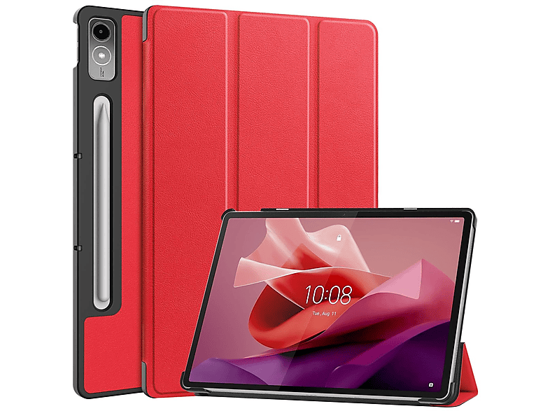 Tablethülle Full UP / Silikon Sleep Kunststoff Cover & für Wake WIGENTO Lenovo / 3folt aufstellbar Cover Kunstleder, Rot