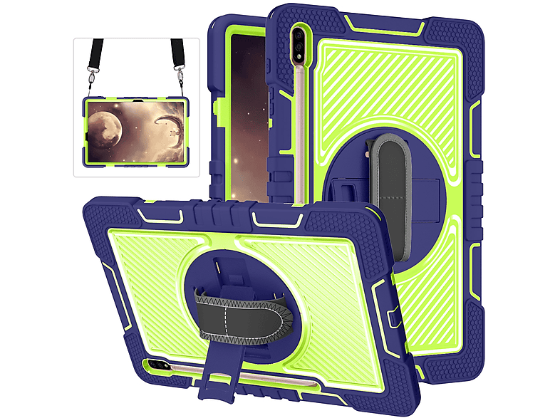 WIGENTO 360 Grad Outdoor Hybrid Tasche mit Halte-Schlaufe aufstellbar Tablethülle Backcover für Samsung Kunststoff / Silikon, Blau / Grün