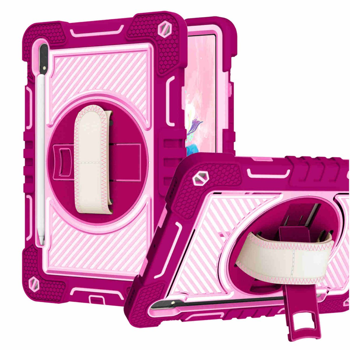 Galaxy mit Outdoor Pink S8 / WIGENTO 360 / Samsung, S9 Rosa u. Tab Grad aufstellbar, S7, Backcover, Tasche Hybrid Tab Halte-Schlaufe FE S9 /
