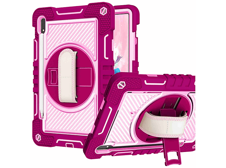 WIGENTO 360 Grad Outdoor Hybrid Tab FE / Galaxy Tasche Pink Rosa u. Samsung, mit Halte-Schlaufe / Backcover, S9 S7, aufstellbar, S9 S8 / Tab