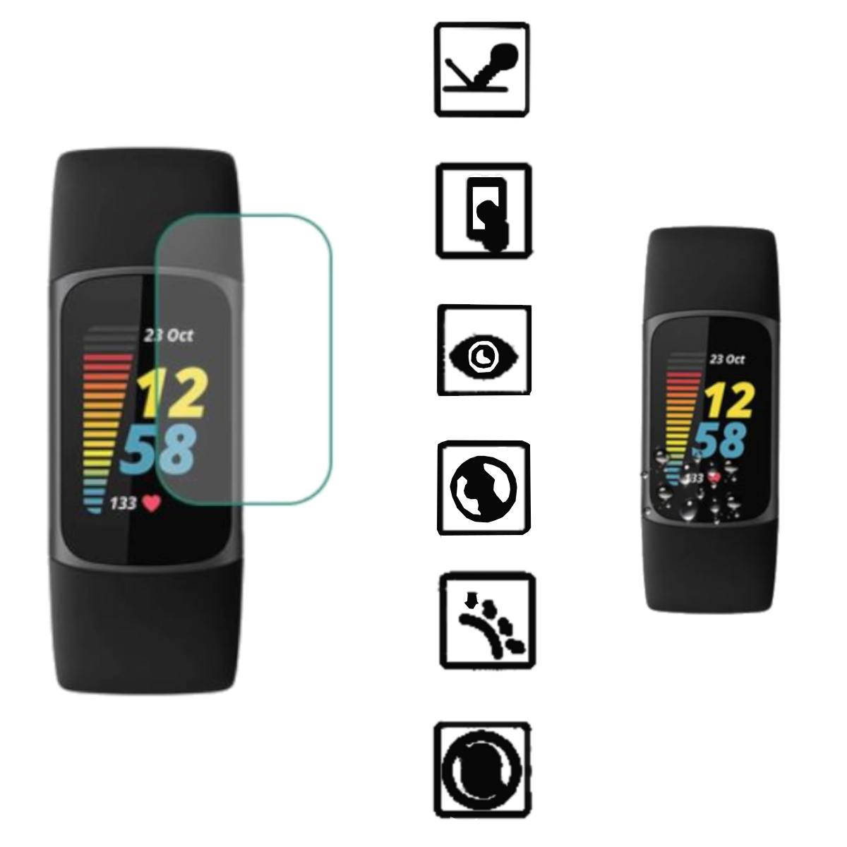 5) / TPU Charge PET Fitbit 6 Display 2x WIGENTO Schutzfolie(für Folie