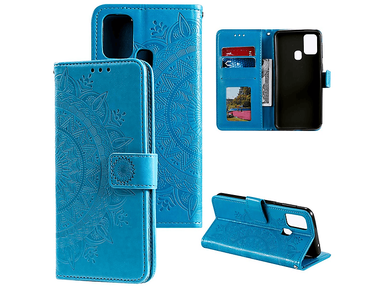 COVERKINGZ Klapphülle Mandala Redmi 9C, Xiaomi, Blau Muster, Bookcover, mit