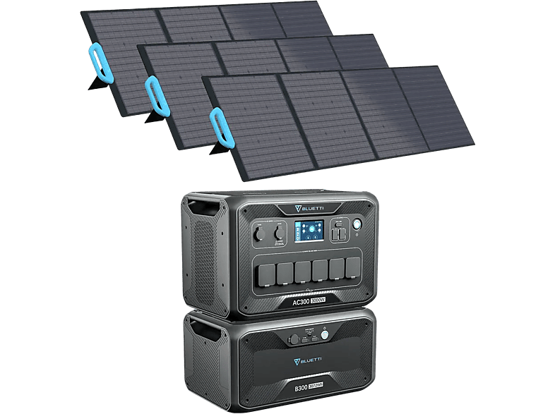 BLUETTI AC300 und 3PCS Schwarz 3000W Wh 6144 Solarmodul B300 mit 200W PV200 Powerstation Stromerzeuger