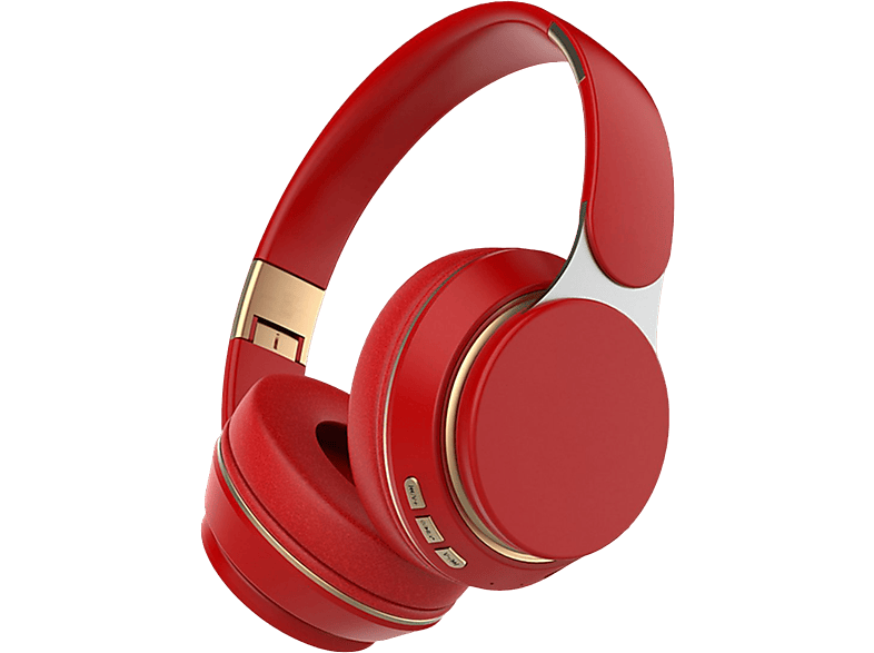 KINSI Sport Bluetooth Kopfhörer, Over-Ear-Kopfhörer, faltbar, Bluetooth und Einziehbar Kopfhörer rot Over-ear